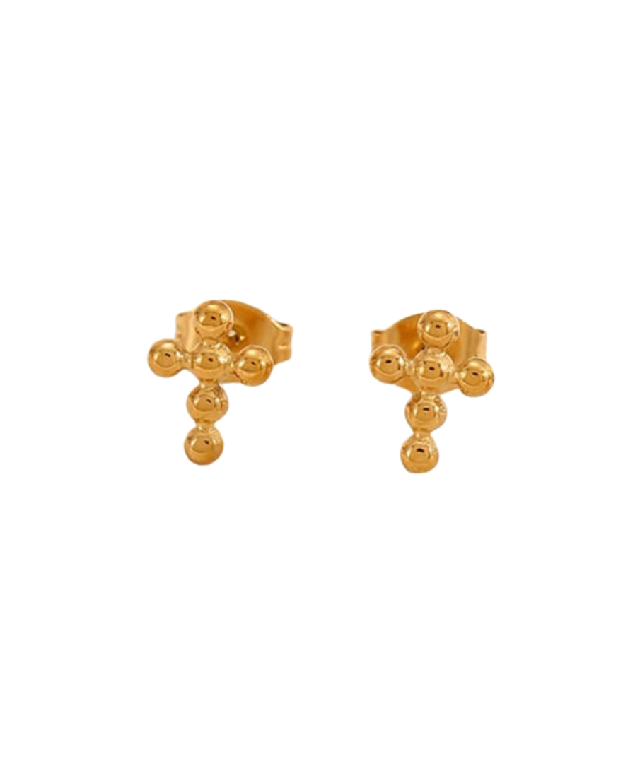 Mini Bubble Cross Earrings - Gold